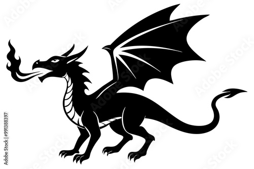  Winged Dragon Breathing Fire Silhouette