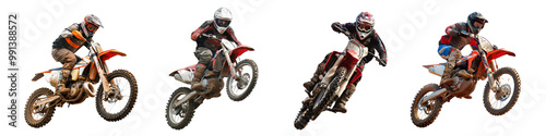set of A man riding motorcross isolated on transparent