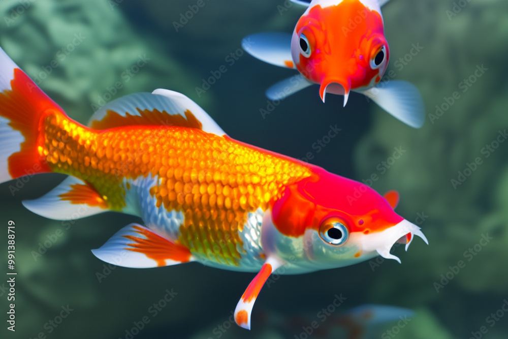 Goldfish blue water in an aquarium. fish nature tropical concept. goldfish and orange in the water with algae. goldfish in blue water with oranges and algae in the lifestyle aquarium. Goldfish blue water in an aquarium. fish nature tropical concept. goldfish and orange in the water with algae. goldfish in blue water with oranges and algae in the lifestyle aquarium.
