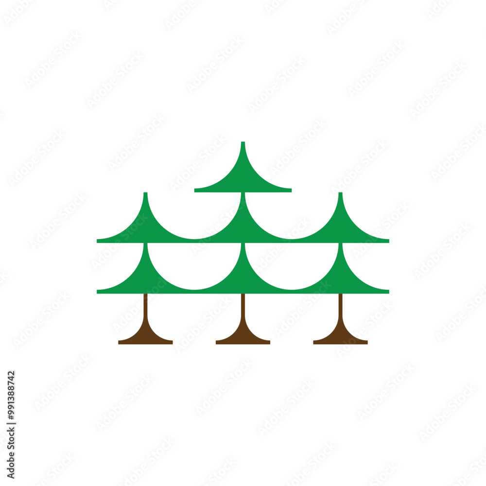 Obraz premium three pine trees in a row logo vector