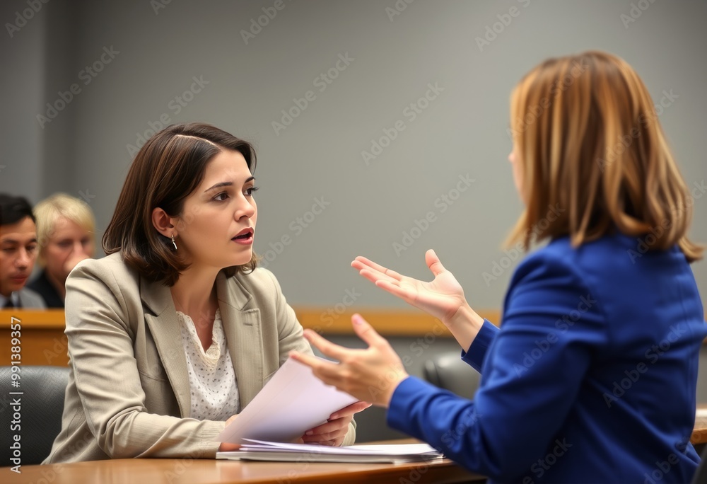 A social worker advocating for a client's rights in a legal sett A social worker advocating for a client's rights in a legal sett