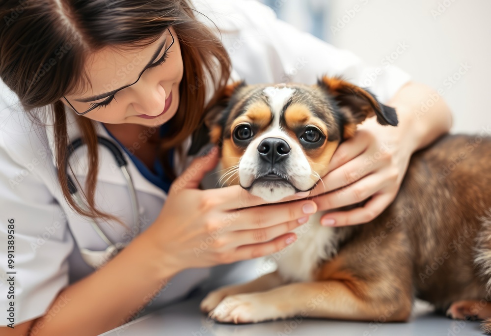 A veterinarian comforting a anxious pet during a routine check u A veterinarian comforting a anxious pet during a routine check u