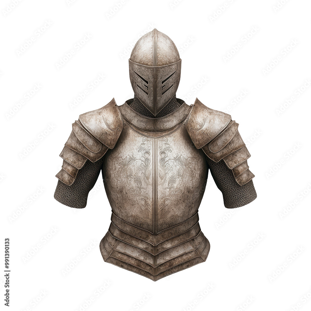 A knight's armor is shown in a white background A knight's armor is shown in a white background