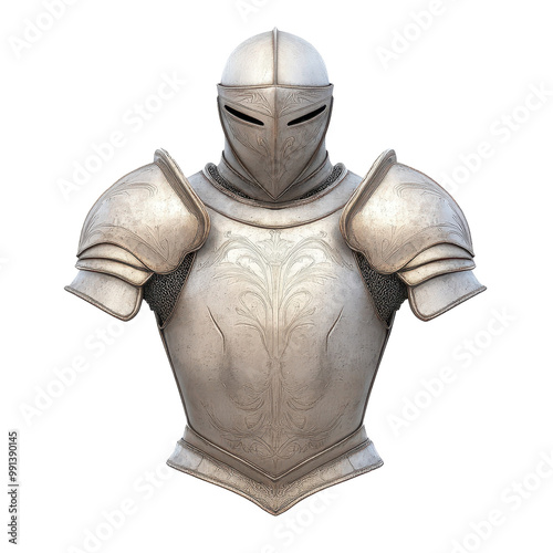 A knight's armor is shown in a white color