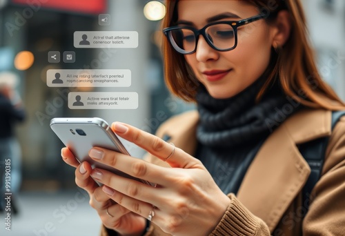 AI conversation assistant in action detailed view of a woman usi