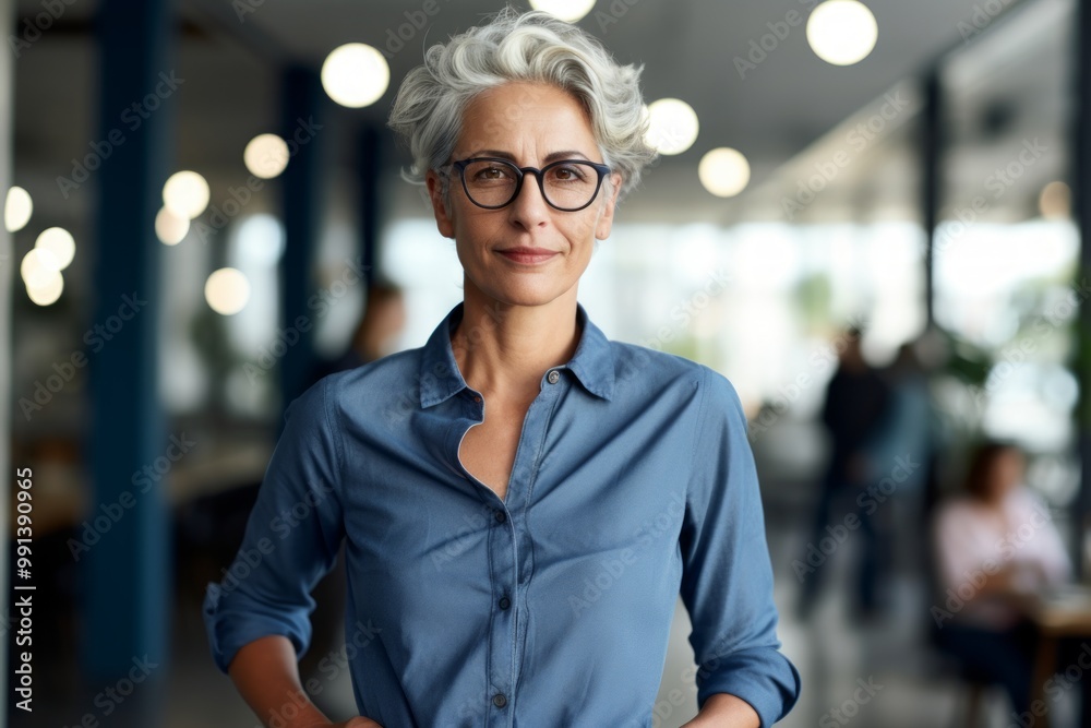 Φωτογραφία Portrait of a glad woman in her 60s sporting a versatile denim shirt on sophisti