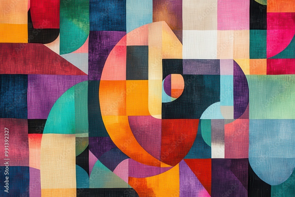 Fototapeta premium Abstract Geometric Composition with Vivid Colors and Curved Shapes