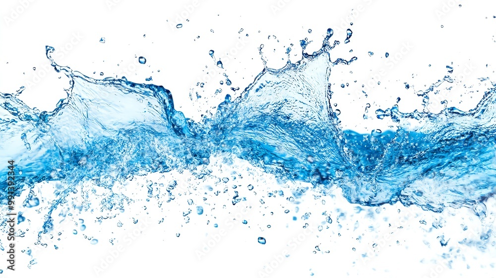 An artistic splash of clear blue water against a white background, capturing the beauty and motion of nature. An artistic splash of clear blue water against a white background, capturing the beauty and motion of nature.