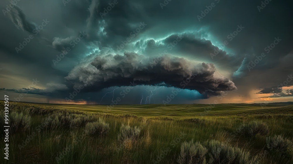 Dramatic Thunderstorm Over a Green Field Dramatic Thunderstorm Over a Green Field