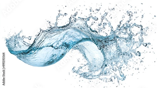 Dynamic splash of water creating beautiful patterns on a white background, perfect for nature and design concepts.