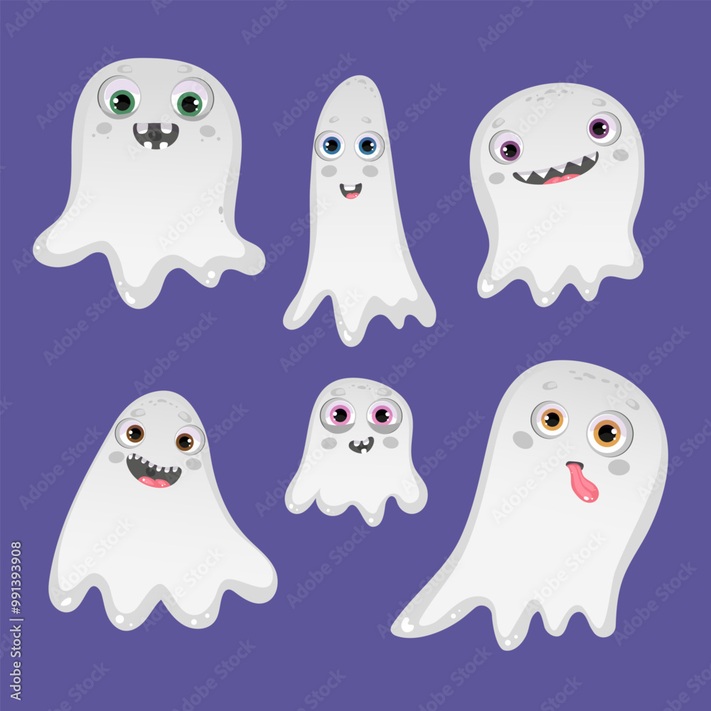 Obraz premium Vector cute ghosts set for Halloween clipart