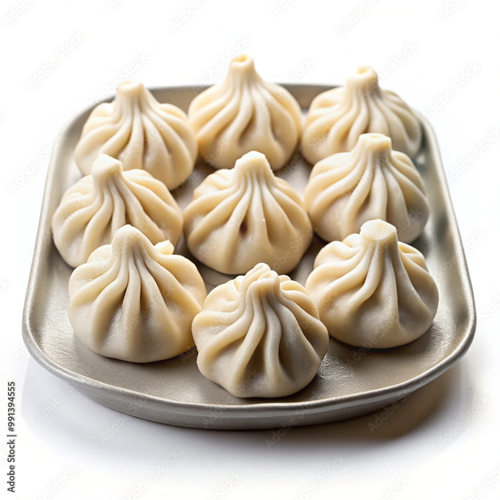 A plate of traditional Georgian khinkali dumplings, neatly arranged on a tray. The white background highlights the dumplings’ intricate folds and appealing presentation.
A plate of traditional Georgian khinkali dumplings, neatly arranged on a tray. The white background highlights the dumplings’ intricate folds and appealing presentation.