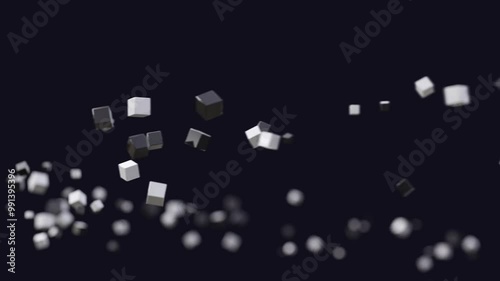 cubes flying in orbit, seamless looping
