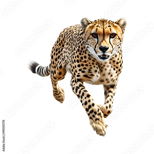 A cheetah runs at full speed isolated on transparent background