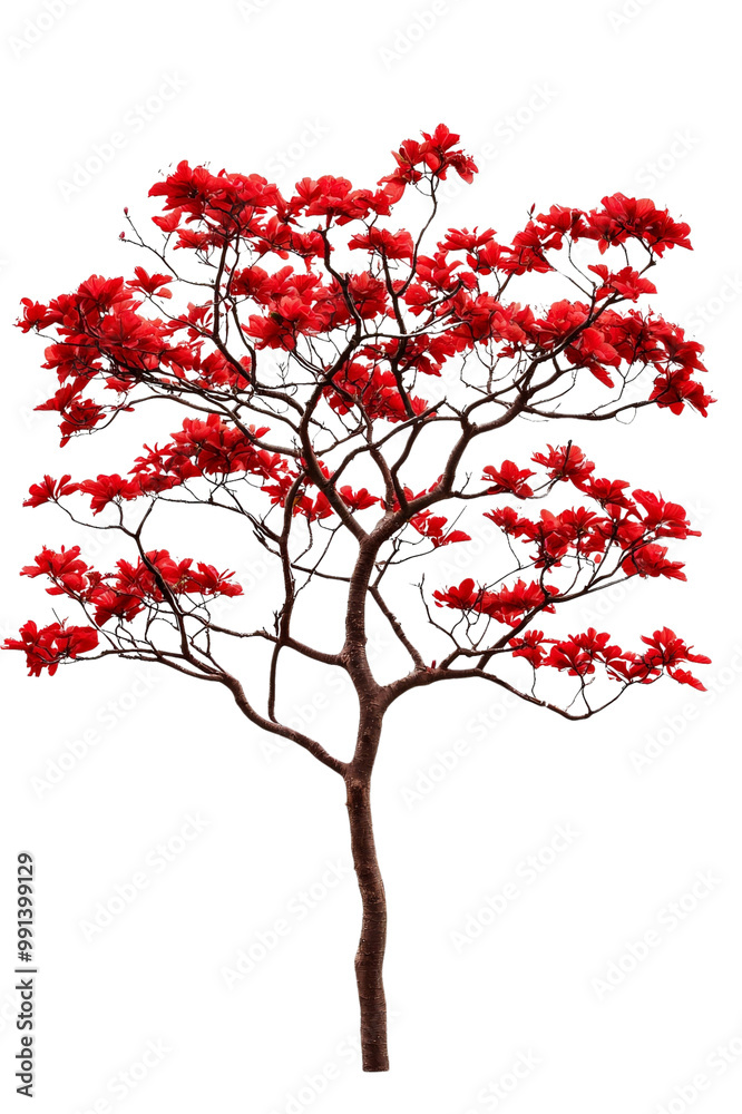 A coral tree with striking red flowers and twisted branches, isolated on transparent background, PNG file, adding a vibrant, tropical flair A coral tree with striking red flowers and twisted branches, isolated on transparent background, PNG file, adding a vibrant, tropical flair