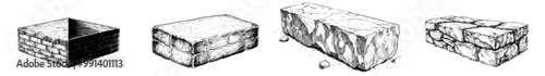 A hard nougat portion showing a rigid, brittle surface and nut inclusions, a modern illustration art.