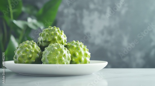 Vibrant Green Herbal Popsicles on a White Dish photo