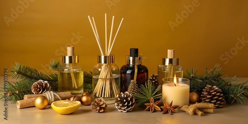 Holiday-Themed Scented Oils and Diffusers Collection with Ample Copy Space 