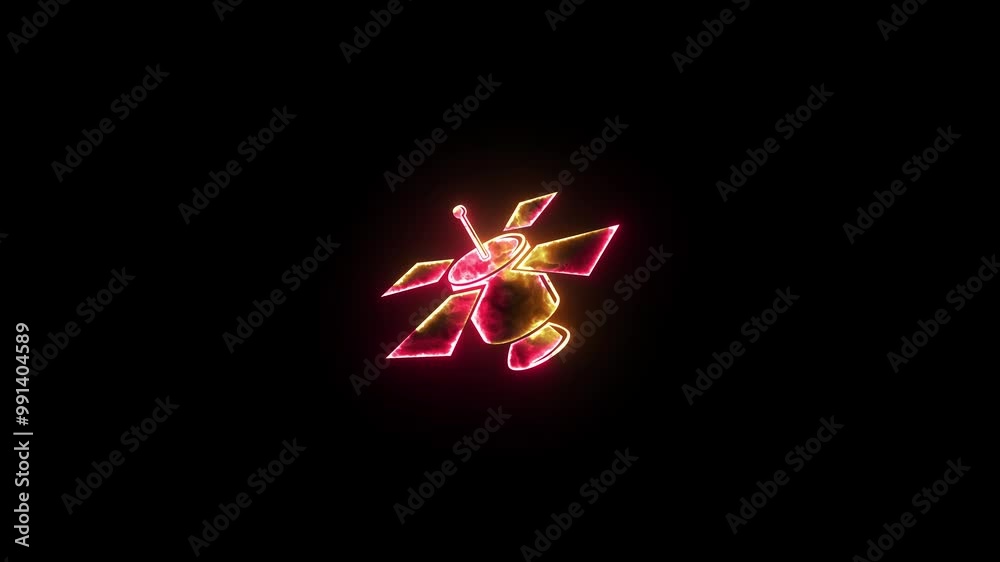 Satellite symbols icon glow neon fire symbol animation