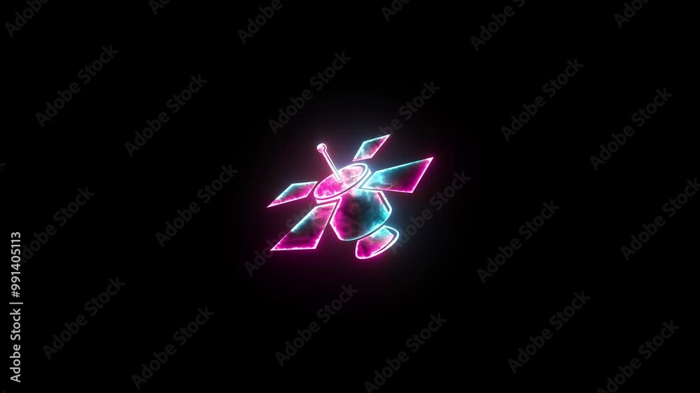 Satellite symbols icon glow neon fire symbol animation