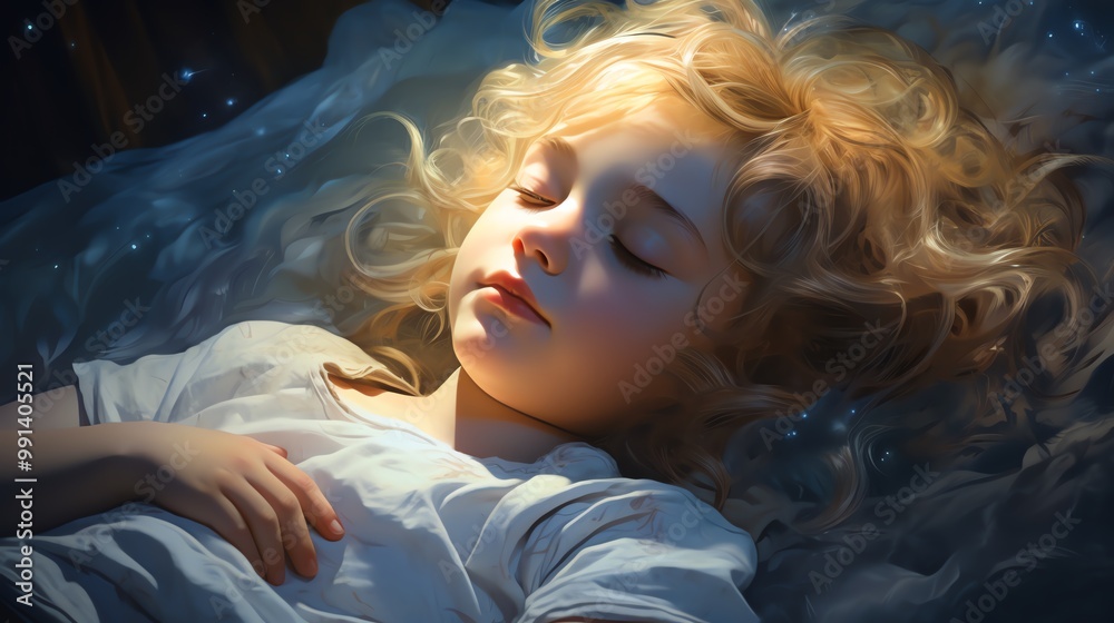 The tranquility of a child asleep is accentuated by the gentle presence of digital waves The tranquility of a child asleep is accentuated by the gentle presence of digital waves