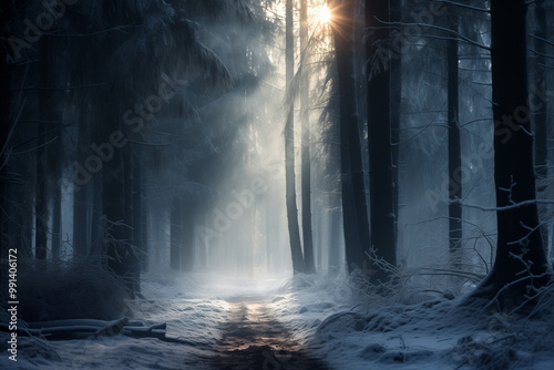 scary darkness of winter winter forest 