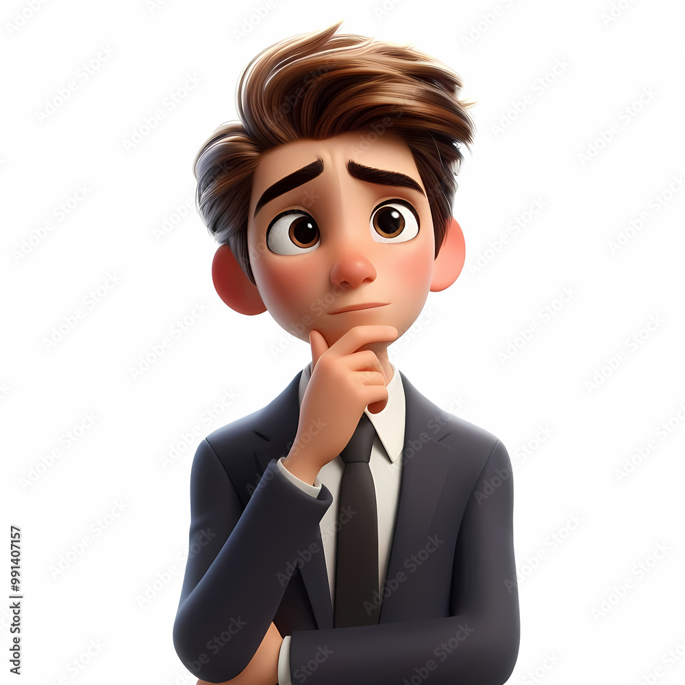 Confused Caucasian Boy in Formal Wear 3D Character - Perplexed Expression Children's Book Illustration - Emotional Intelligence Cartoon Confused Caucasian Boy in Formal Wear 3D Character - Perplexed Expression Children's Book Illustration - Emotional Intelligence Cartoon