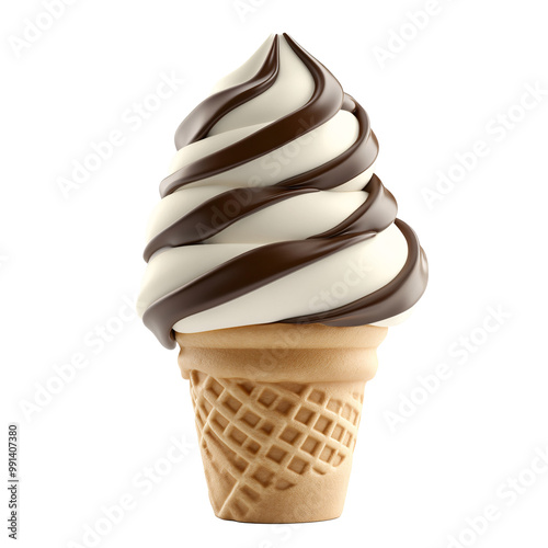 a ice cream cone with a chocolate swirl on top