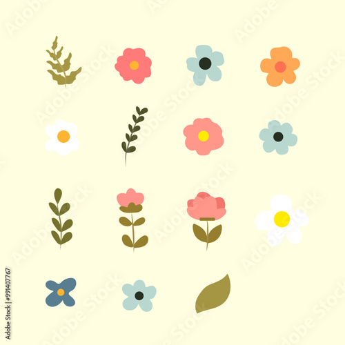 set of collection floral flower vector IIlustrations for elements, clipart, sticker photo