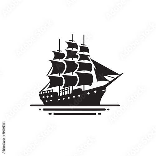 Ship silhouette vector design. cruise ship vector design. Vessel ship silhouette vector design black and white. Ship logo icon full black on white background.