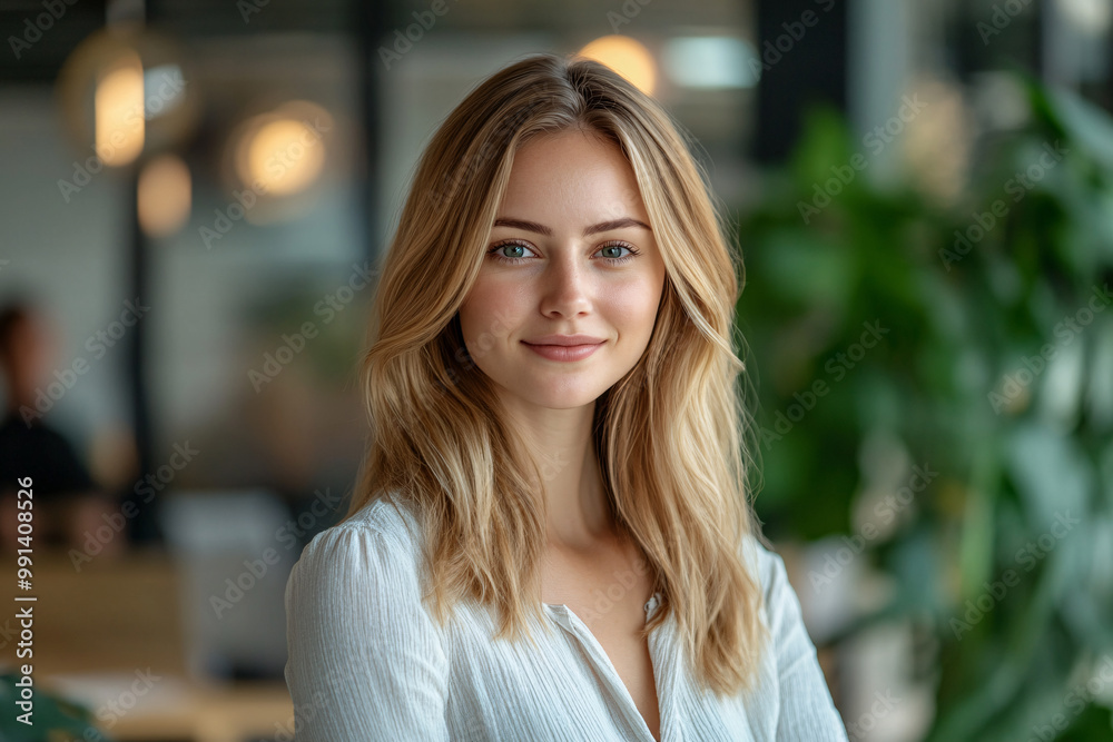 A woman with blonde hair and a white shirt is smiling for the camera A woman with blonde hair and a white shirt is smiling for the camera