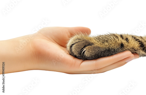 Hand Holding Cats Paw isolated on Transparent Background