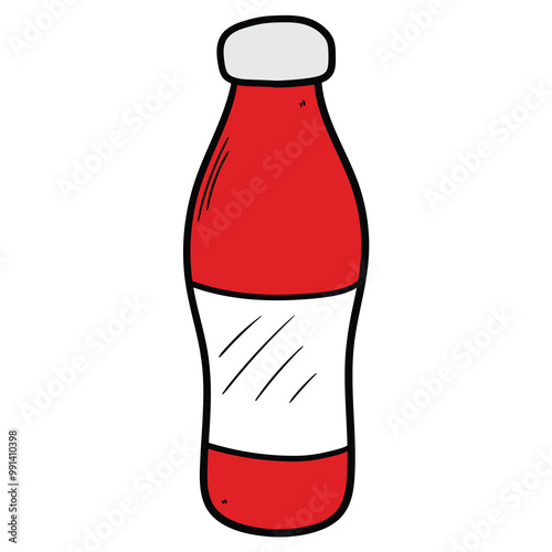 Hand drawn cartoon ketchup bottle on white background.
