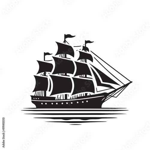 Ship silhouette vector design. cruise ship vector design. Vessel ship silhouette vector design black and white. Ship logo icon full black on white background.