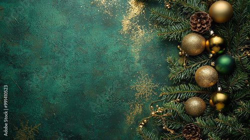 olive green and gold background with christmass decoration,