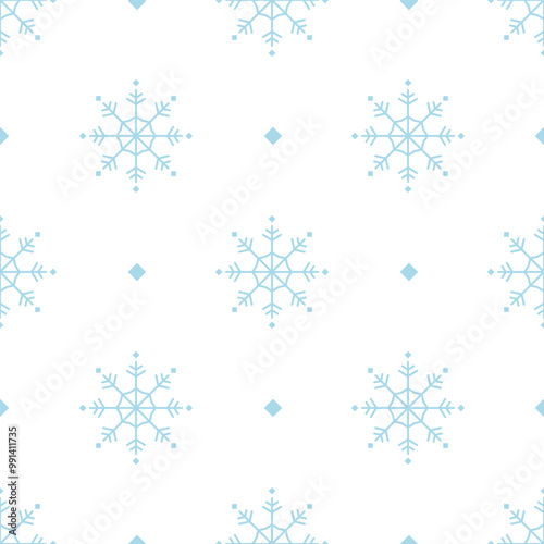Black snowflakes seamless pattern on white Christmas background.