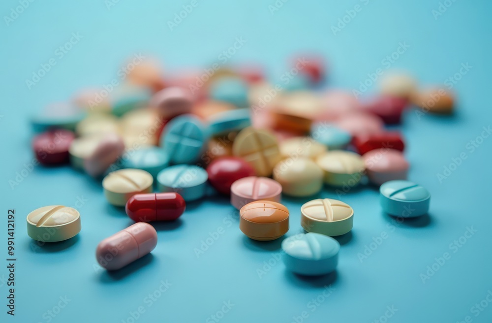 Various pills on a blue background Various pills on a blue background