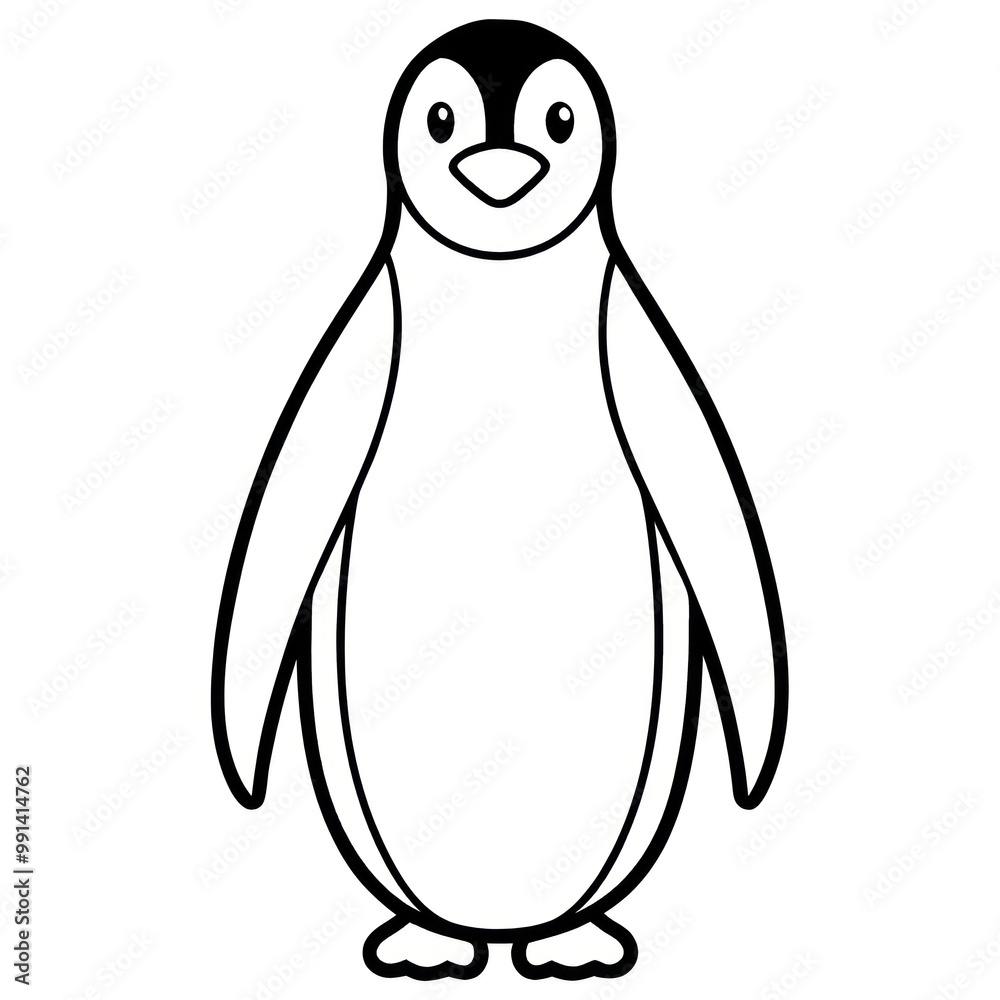Fototapeta premium Cute Cartoon Penguin Illustration Standing Upright With Simplified Features on a White Background