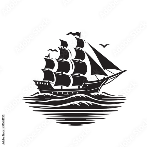 Ship silhouette vector design. cruise ship vector design. Vessel ship silhouette vector design black and white. Ship logo icon full black on white background.