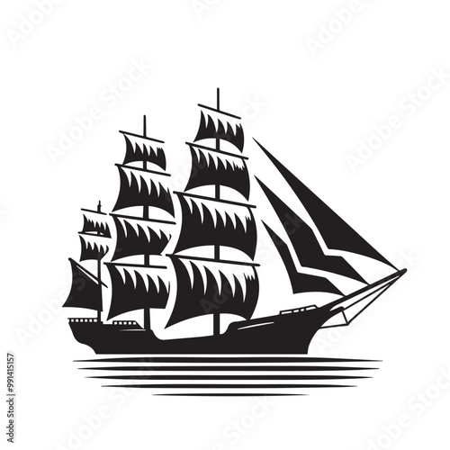 Ship silhouette vector design. cruise ship vector design. Vessel ship silhouette vector design black and white. Ship logo icon full black on white background.