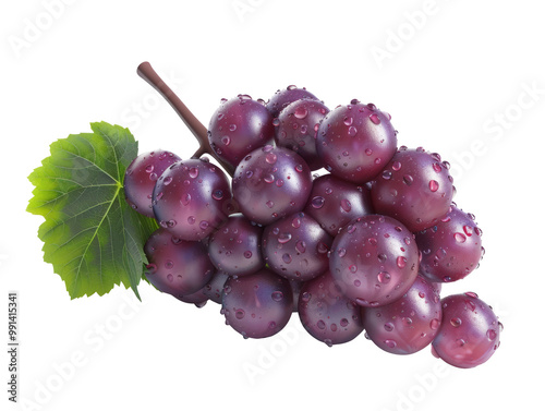 Realistic 3d grape cluster isolated on white background. Purple grapes, fruit illustration