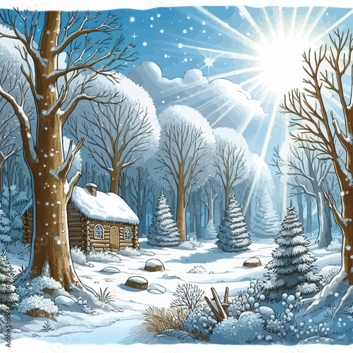 A winter forest covered in a blanket of snow illustration 