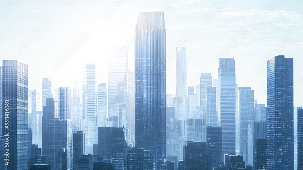 A towering skyscraper with surrounding city buildings, with a clean background for text. A towering skyscraper with surrounding city buildings, with a clean background for text.