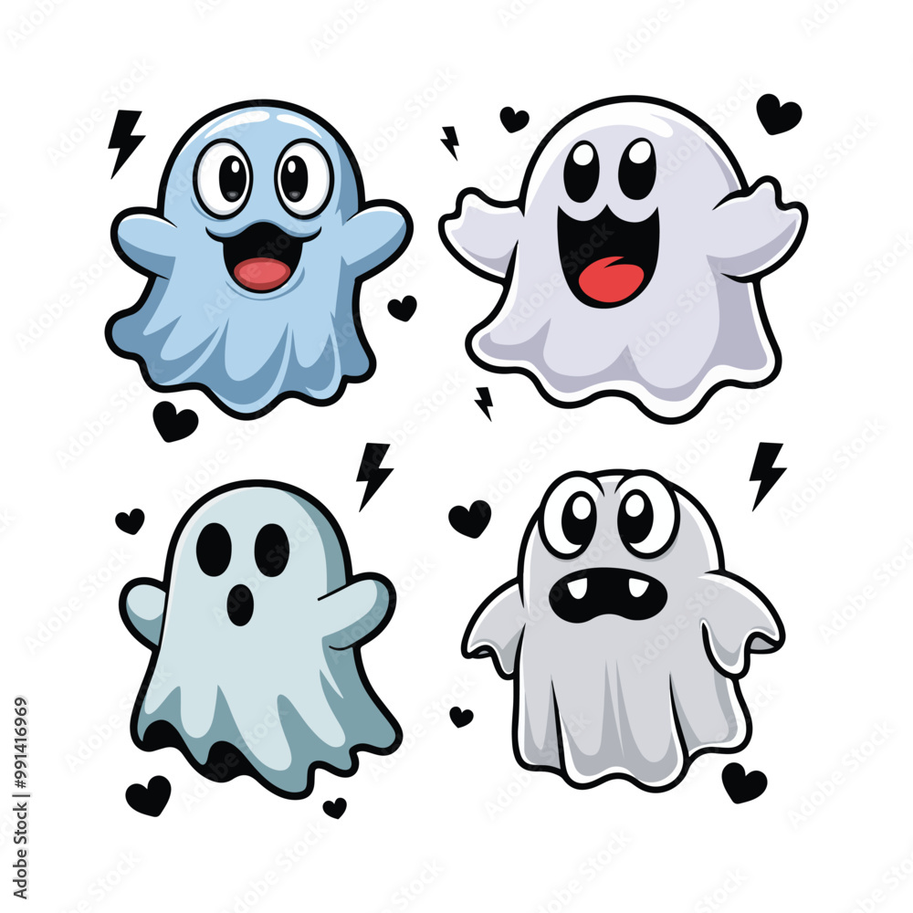 Obraz premium Cute ghost vector boo vector icon and pattern