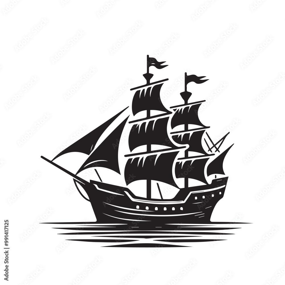 Ship silhouette vector design. cruise ship vector design. Vessel ship silhouette vector design black and white. Ship logo icon full black on white background.