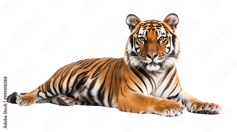 Obraz premium Tiger lying down isolated on transparent background