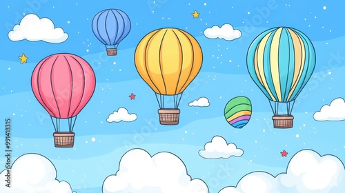 Colorful Hot Air Balloons Soaring Through a Dreamy Sky