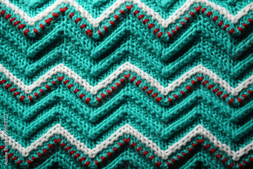 Close-Up of Traditional Christmas Sweater Knit Texture with Festive Chevron Pattern. Cozy Winter Design