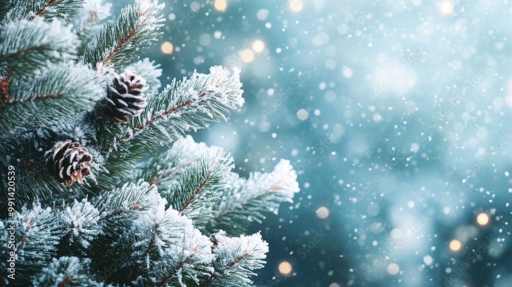 Winter Christmas background with snow-covered pine trees and frosty air, capturing the cold beauty of the holiday season Winter Christmas background with snow-covered pine trees and frosty air, capturing the cold beauty of the holiday season