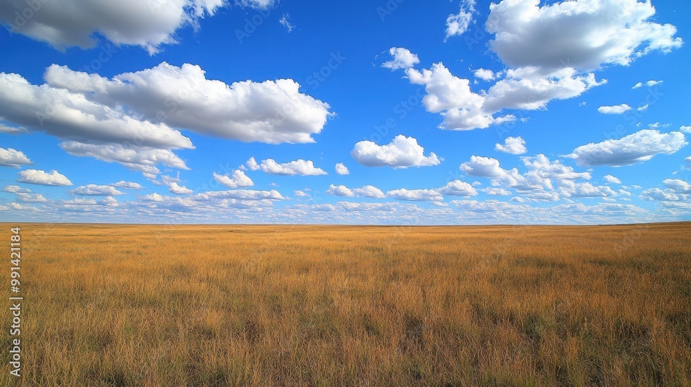 Expansive Prairie Landscape with Puffy Clouds Expansive Prairie Landscape with Puffy Clouds